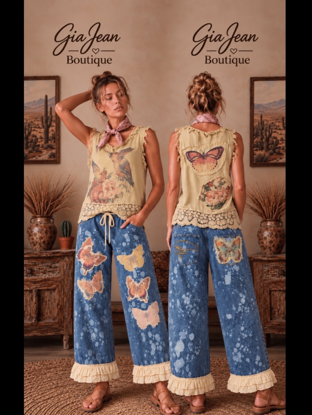 ❤️ JADED GYPSY “ FLUTTER SKY “ JADED GYPSY PATCHWORK BLOOMERS JEANS 66A